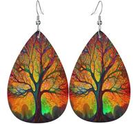 Orecchini a goccia in pelle con foglie colorate dell'albero della vita per le donne