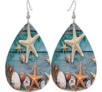 Orecchini a goccia in pelle con foglie verdi, stelle marine, spiaggia, estate, Natale, per le donne, decorazioni per le feste