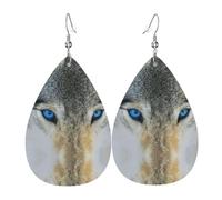 Orecchini a goccia in pelle con lupo con occhi blu, leggeri, set di orecchini bohémien, regalo per donne e ragazze