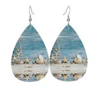 Orecchini a goccia in pelle con motivo a stella marina e conchiglia, leggeri, in stile bohémien, idea regalo per donne e ragazze