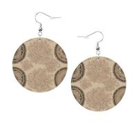 Orecchini a goccia in pelle con motivo floreale e cerchi antichi, in pelle PVC stampata su entrambi i lati, con ganci placcati in argento 925, taglia unica, argento Sterling, pietra dorata, taglia