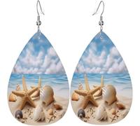 Orecchini a goccia in pelle con rami, foglie, stelle marine e conchiglie, da spiaggia, estivi, decorazioni per matrimoni da donna