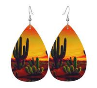 Orecchini a goccia in pelle con stampa a forma di cactus nel deserto, accessorio alla moda per feste