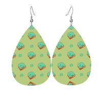 Orecchini a goccia in pelle con stampa a forma di fette di pane in stile cartone animato, eleganti e leggeri, per donne e ragazze, taglia unica, in pelle, senza pietre preziose