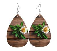 Orecchini a goccia in pelle con stampa a forma di fiore su plancia color foglia di tè, accessorio alla moda per feste