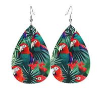 Orecchini a goccia in pelle con stampa a forma di pappagallo tropicale, accessorio alla moda per feste