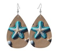 Orecchini a goccia in pelle con stampa a forma di stella marina sulla spiaggia, accessorio alla moda per feste