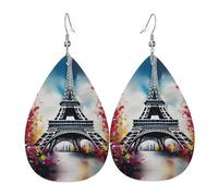 Orecchini a goccia in pelle con stampa a forma di torre Eiffel di Parigi, accessorio alla moda per feste