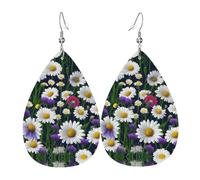 Orecchini a goccia in pelle con stampa di fiori selvatici e fiordalisi, margherite, accessorio alla moda per feste