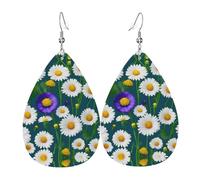 Orecchini a goccia in pelle con stampa di fiori selvatici e margherite, accessorio alla moda per feste
