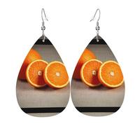 Orecchini a goccia in pelle con stampa di frutta arancione, accessorio alla moda per feste