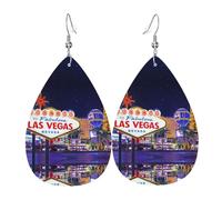 Orecchini a goccia in pelle con stampa di Las Vegas Night City, eleganti e leggeri, per donne e ragazze, taglia unica, in pelle, senza pietre preziose