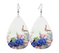 Orecchini a goccia in pelle con stampa di ortensie, margherite, farfalle, da donna, con gancio, alla moda, vintage, per feste, uso quotidiano, Misura unica, Pelle