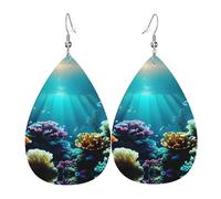 Orecchini a goccia in pelle con stampa di paesaggi subacquei, accessorio alla moda per feste