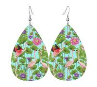 Orecchini a goccia in pelle con stampa fenicottero e fiori d'amore, orecchini a goccia in finta pelle, per donne, adolescenti, ragazze, regalo, taglia unica, pelle, senza pietre preziose, One Size,