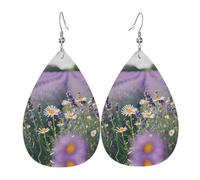 Orecchini a goccia in pelle con stampa lavanda e margherite, accessorio alla moda per feste