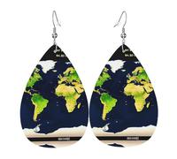 Orecchini a goccia in pelle con stampa mappa del mondo, alla moda, accessorio per feste