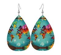 Orecchini a goccia in pelle con stampa mappa del mondo, alla moda, accessorio per feste