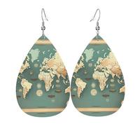 Orecchini a goccia in pelle con stampa mappa del mondo, stile retrò, accessorio alla moda per feste
