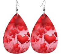 Orecchini a goccia in pelle con stampe a forma di cuore, per donne, decorazioni per le feste, per San Valentino, con palloncino a forma di cuore, romantici, amore