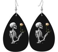Orecchini a goccia in pelle con stampe di teschio scheletro rock and roll, rose, cuori, decorazioni per le feste da donna