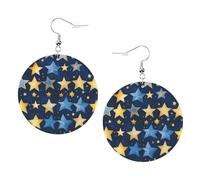 Orecchini a goccia in pelle con stelle blu brillanti, rotondi su entrambi i lati, con ganci placcati in argento 925, taglia unica, argento Sterling, pietra dorata, One Size, Argento sterling, Pietra