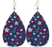 Orecchini a goccia in pelle con stelle blu e bianche, motivo a cuore, per le decorazioni natalizie delle donne