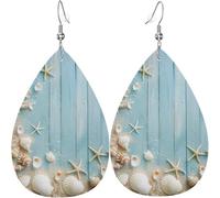 Orecchini a goccia in pelle con stelle marine, conchiglie, foglie verdi, Natale, per le donne, decorazioni per le feste