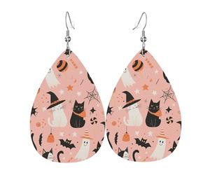 Orecchini A Goccia In Pelle Cute Witch Cat And Ghosts Halloween Eleganti Orecchini Innovativi Ciondolo A Goccia Per Feste Feste Balli