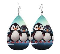Orecchini a goccia in pelle da donna, cinque simpatici pinguini, leggeri, gioielli alla moda, idea regalo per donne