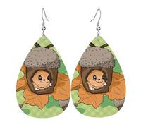 Orecchini a goccia in pelle da donna, con stampa di gufo storto, leggeri, accessori per gioielli, Misura unica, Pelle