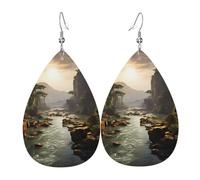 Orecchini a goccia in pelle da donna, con stampa di montagne e fiumi, leggeri, gioielli alla moda, idea regalo
