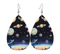 Orecchini a goccia in pelle da donna, con stampa di Saturno Giove Terra di Giove, leggeri, orecchini pendenti alla moda, idea regalo