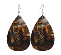 Orecchini a goccia in pelle da donna, con stampa di trattori sul campo, leggeri, orecchini pendenti alla moda, idea regalo