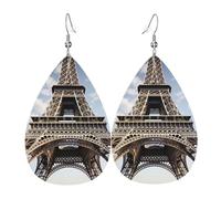 Orecchini a goccia in pelle da donna, Torre Eiffel Monumento francese di Parigi, leggeri orecchini pendenti alla moda gioielli regalo per donne signore