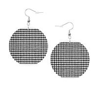 Orecchini a goccia in pelle nera pied de poule - Orecchini rotondi in pelle PVC stampata su entrambi i lati con ganci placcati in argento 925, taglia unica, argento Sterling e pietra dorata, One Size