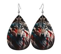 Orecchini a goccia in pelle, orecchini pendenti leggeri per donna - American Wolf USA Flag, bianco