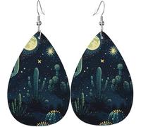 Orecchini a goccia in pelle, orecchini pendenti leggeri per donna - Cactus, stelle, luna, bianco