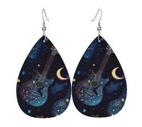 Orecchini a goccia in pelle, orecchini pendenti leggeri per donna - Chitarra, luna, stelle, arte, bianco
