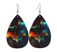 Orecchini a goccia in pelle, orecchini pendenti leggeri per donna - Colore stelle pipistrello, bianco