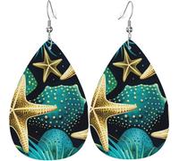 Orecchini a goccia in pelle, orecchini pendenti leggeri per donna - conchiglie da spiaggia, stelle marine tropicali, bianco