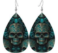 Orecchini a goccia in pelle, orecchini pendenti leggeri per donna - Cool Skulls Head Art, bianco