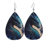 Orecchini a goccia in pelle, orecchini pendenti leggeri per donna - Dragon Cool Starry Moon, bianco