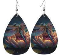 Orecchini a goccia in pelle, orecchini pendenti leggeri per donna - Dragonfly Lotus Cool Art, bianco