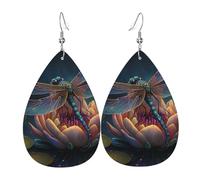 Orecchini a goccia in pelle, orecchini pendenti leggeri per donna - Dragonfly Lotus Cool Art, bianco
