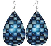 Orecchini a goccia in pelle, orecchini pendenti leggeri per donna - Geometria a scacchi, bianco