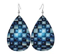 Orecchini a goccia in pelle, orecchini pendenti leggeri per donna - Geometria a scacchi, bianco