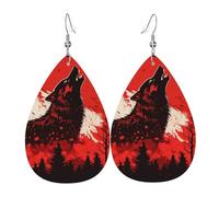 Orecchini a goccia in pelle, orecchini pendenti leggeri per donna - Howling Wolf Blood Red Moon Cool, bianco