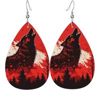 Orecchini a goccia in pelle, orecchini pendenti leggeri per donna - Howling Wolf Blood Red Moon Cool, bianco