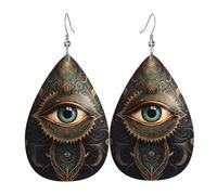 Orecchini a goccia in pelle, orecchini pendenti leggeri per donna - Illuminati Fatima Hamsa All Seeing Eye Art